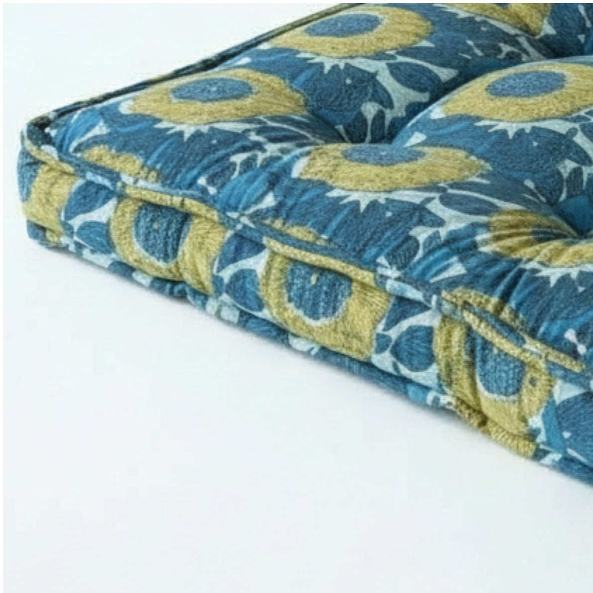 Poppy - Blue and Yellow Large Floral Print Cotton Dog Bed