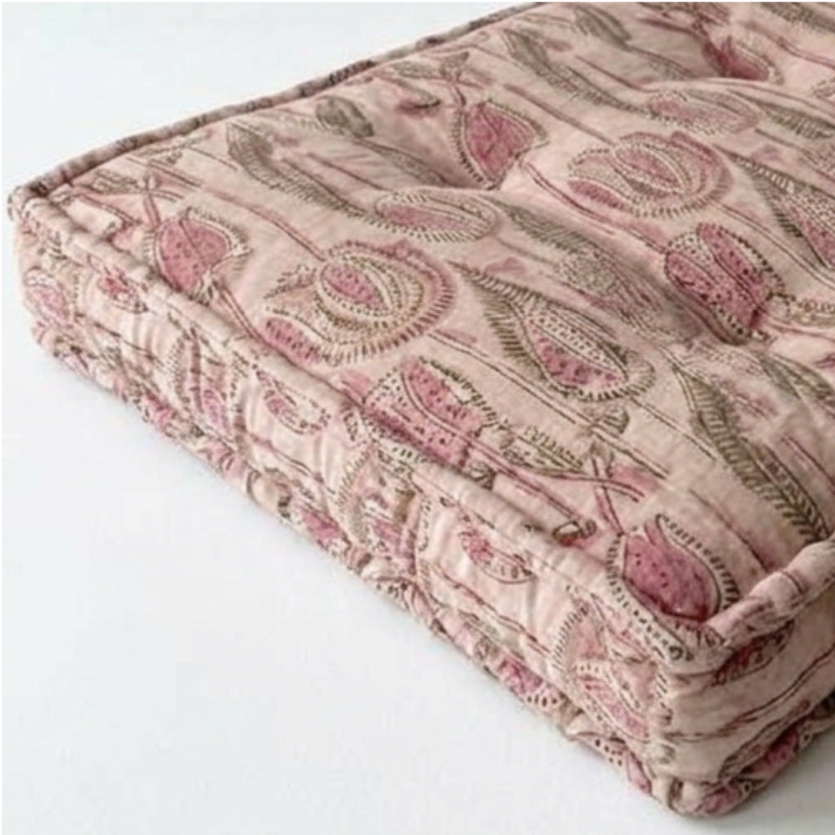Ginger - Pink Floral Block Print Dog Bed