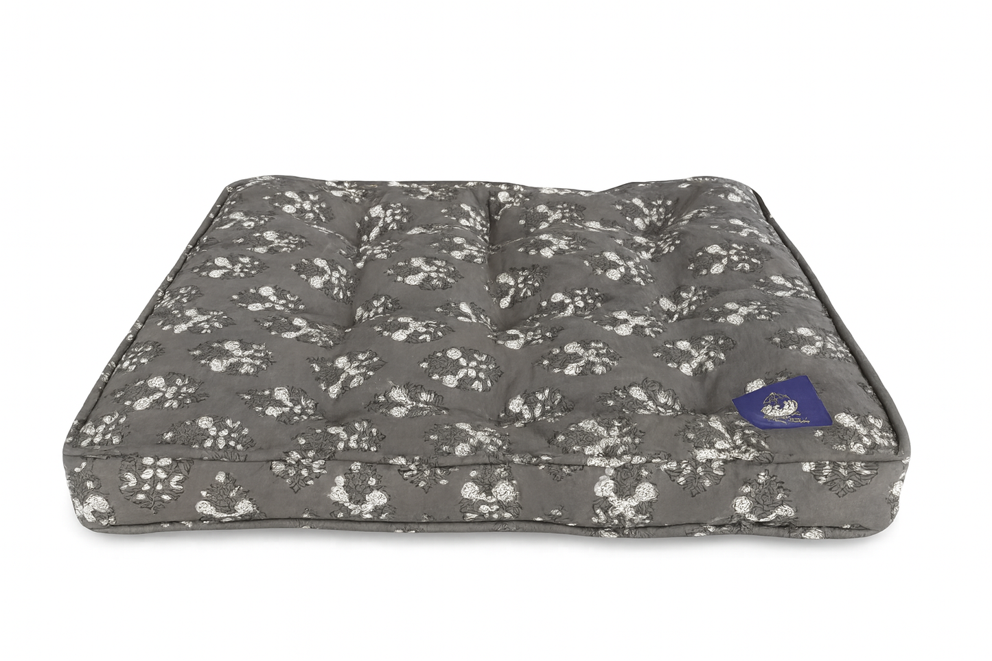 Grey white floral handcrafted blockprint organic luxury dog bed
