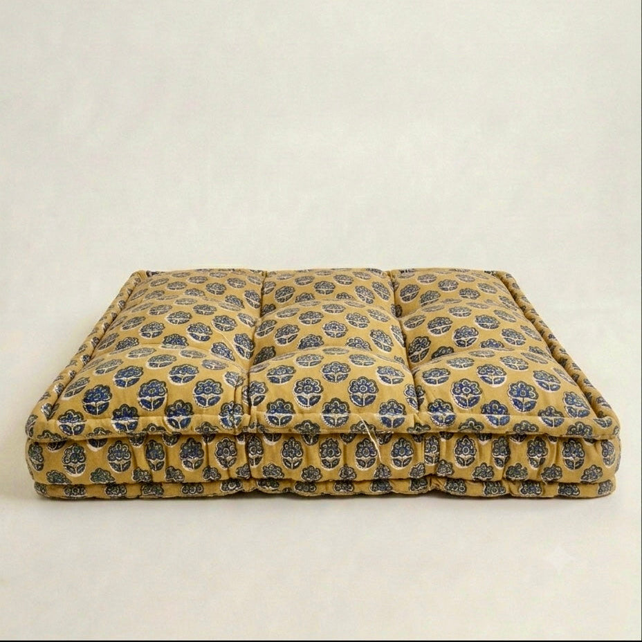Yellow blue and green pet cushion
