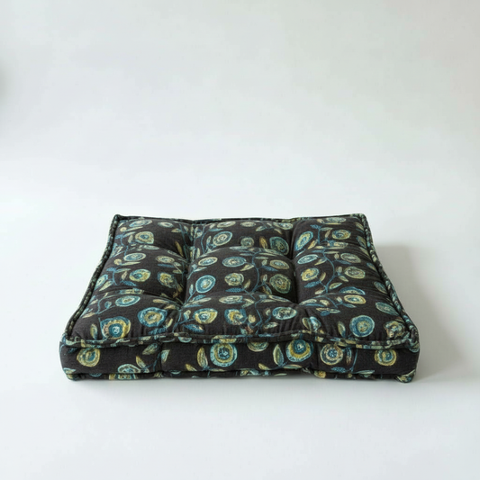 Bobbette - Black Green and Blue Floral Block Print