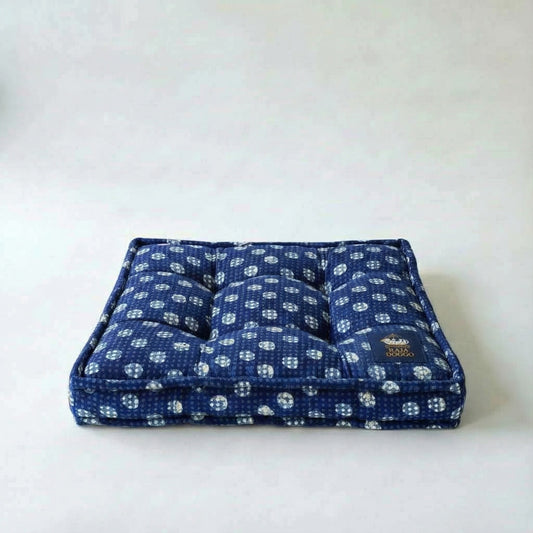 Sonu - Blue Multi White Polka Dot Print Dog Bed
