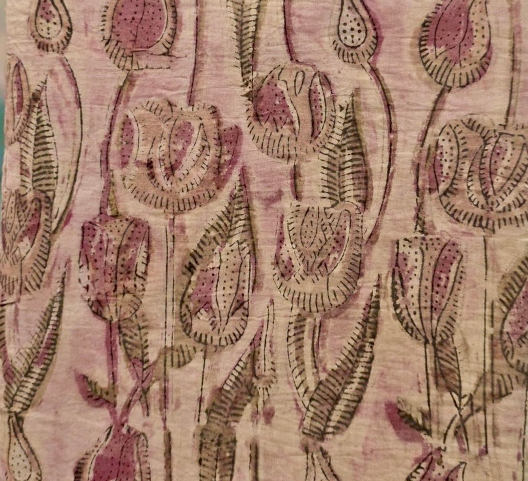Pink Floral Tulip Block Print Fabric