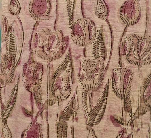 Pink Floral Tulip Block Print Fabric