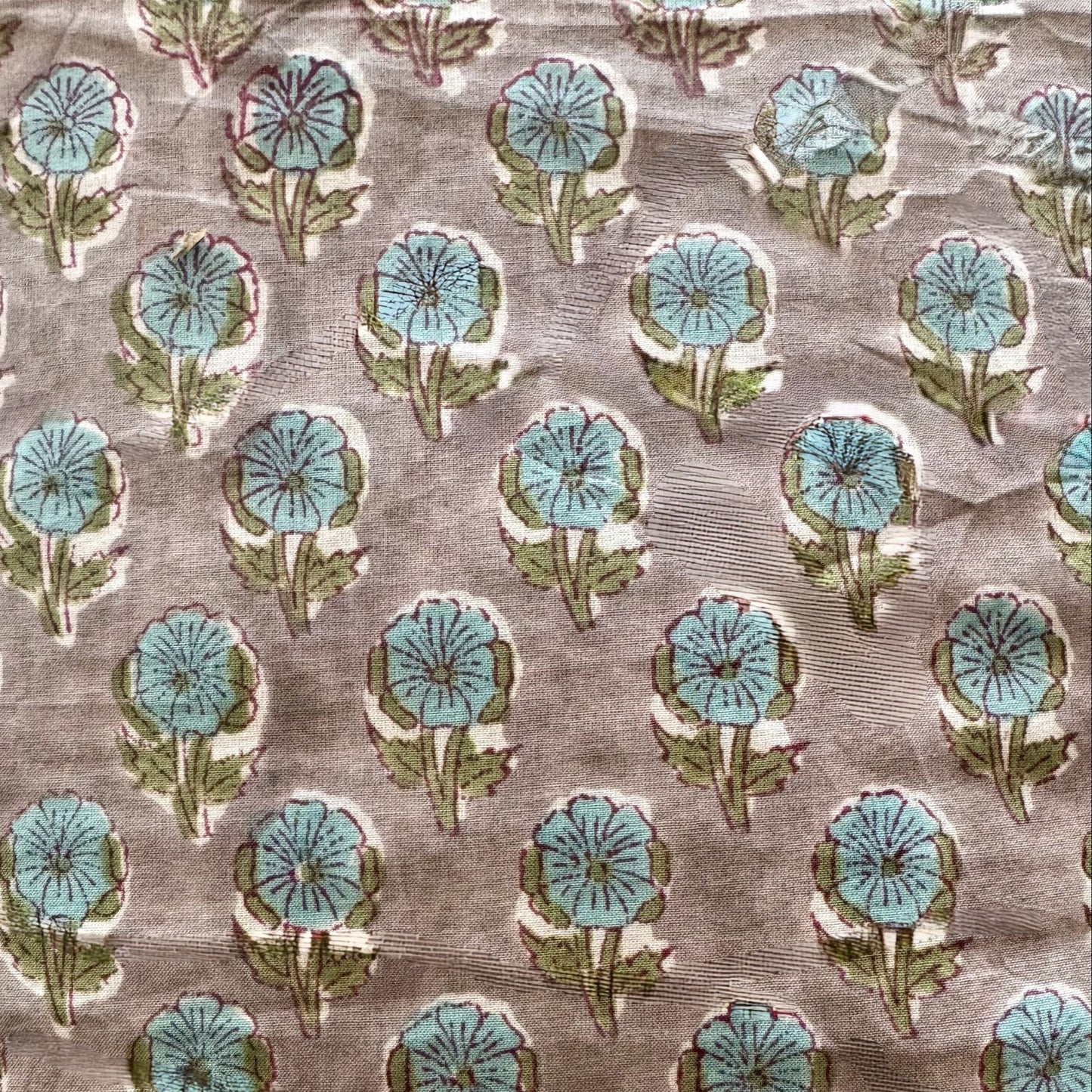 Bunny - Gray and Light Blue Floral Block Print