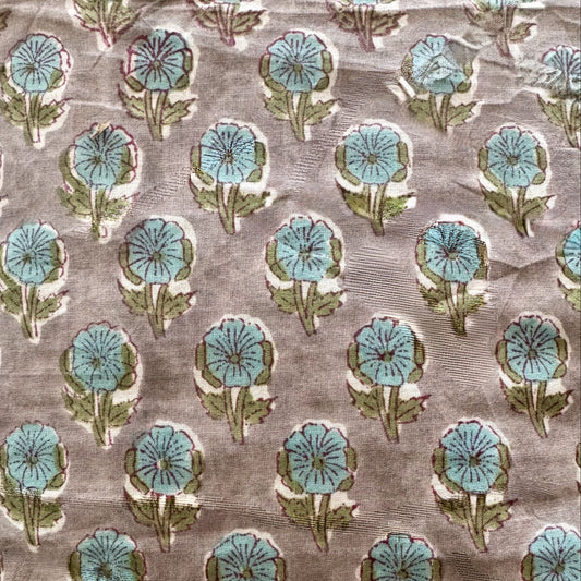 Bunny - Gray and Light Blue Floral Block Print