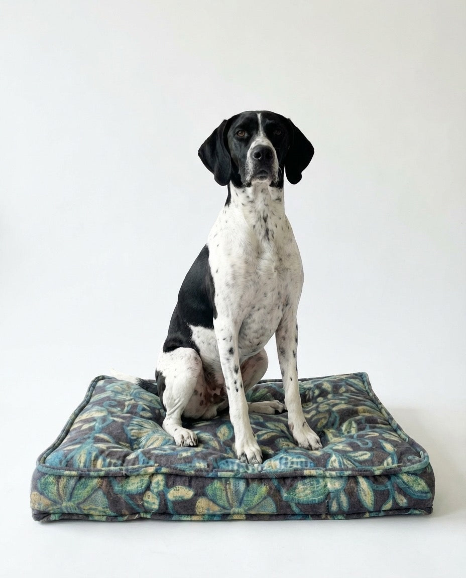 Miss Havisham - Black, Turquoise, Blue and Green Floral Dog Bed