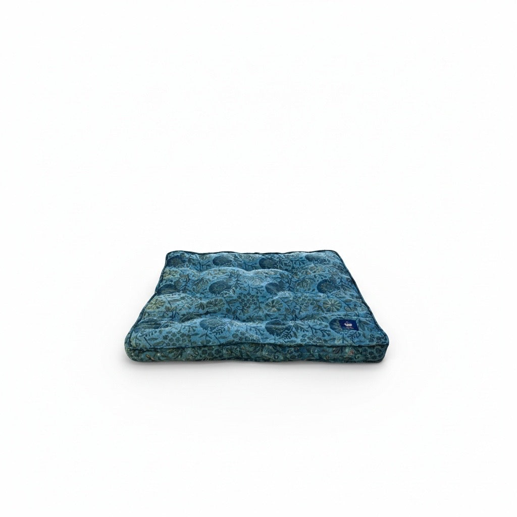 Blue floral luxury pet cushion made in India and the USA