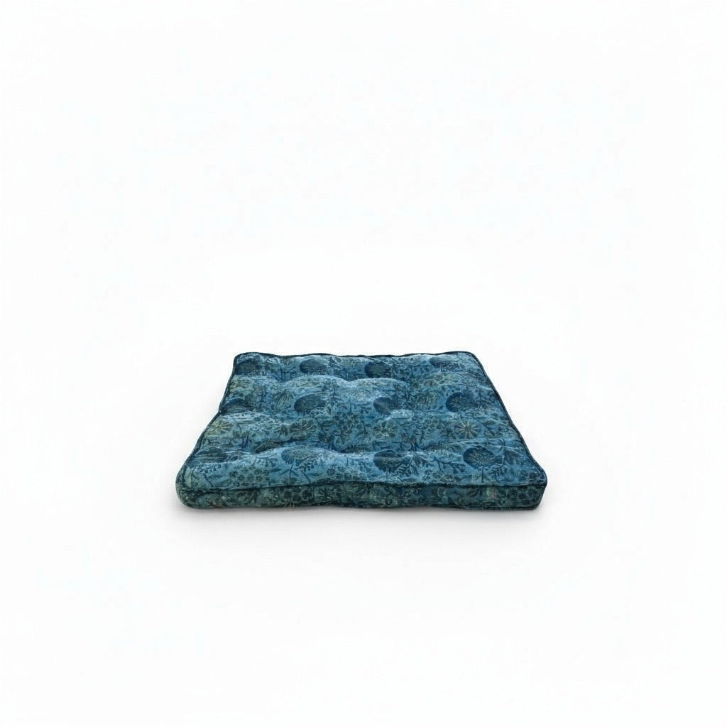 Blue and green floral blockprinted luxury dog bed