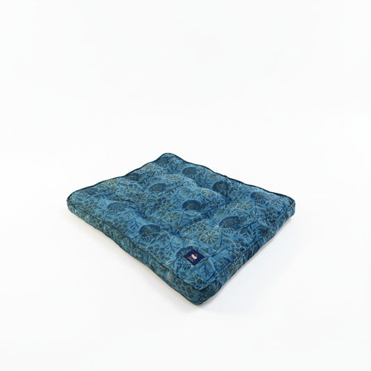 Blue floral hand blockprint heritage dog bed, luxury pet goods