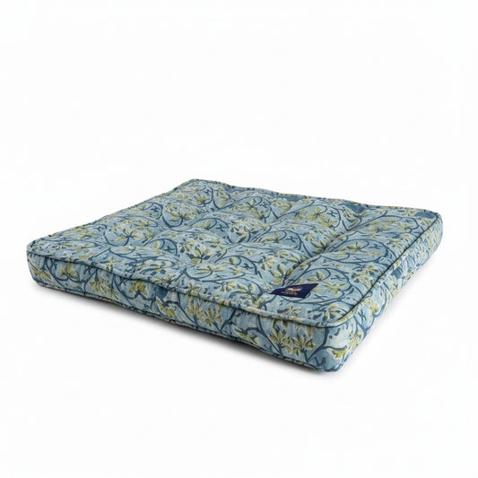 Blue and green floral handcrafted organic luxury dog bed