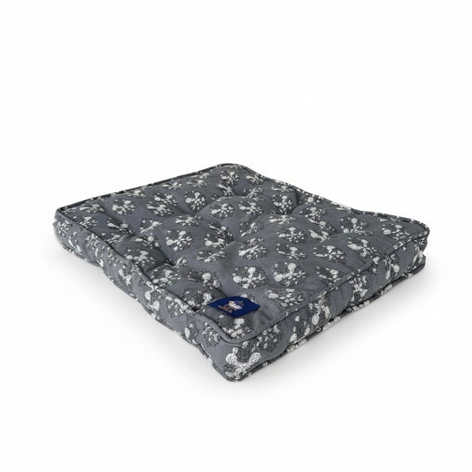 Grey and white organic floral handcrafted blockprint dog bed