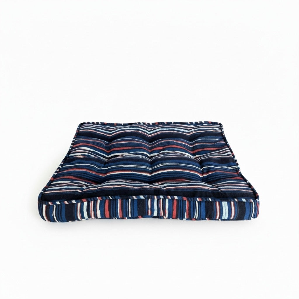 Red white and blue striped blockprint dog bed made in the USA 