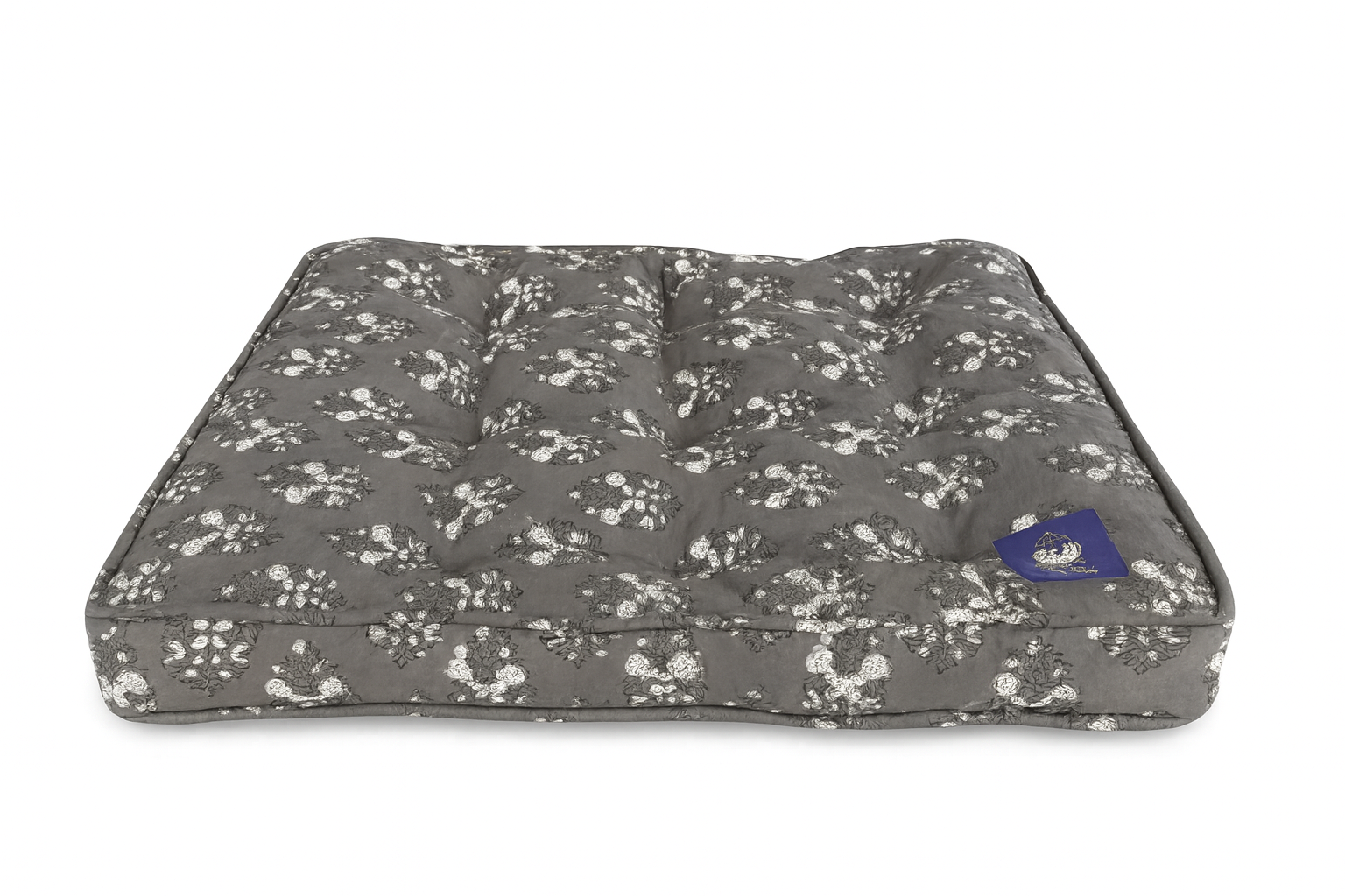 Grey white floral handcrafted blockprint organic luxury dog bed