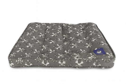 Grey white floral handcrafted blockprint organic luxury dog bed