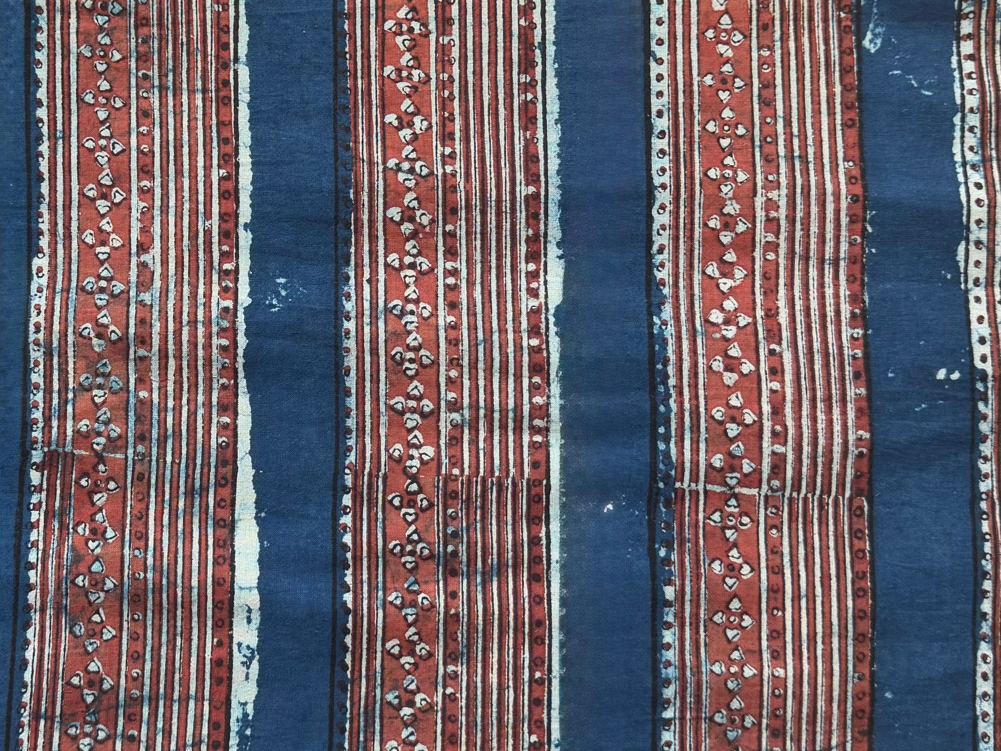 Blue red white blockprint stripe organic cotton dog bed