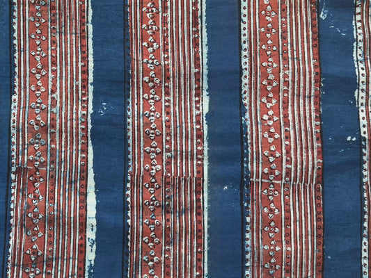 Blue red white blockprint stripe organic cotton dog bed
