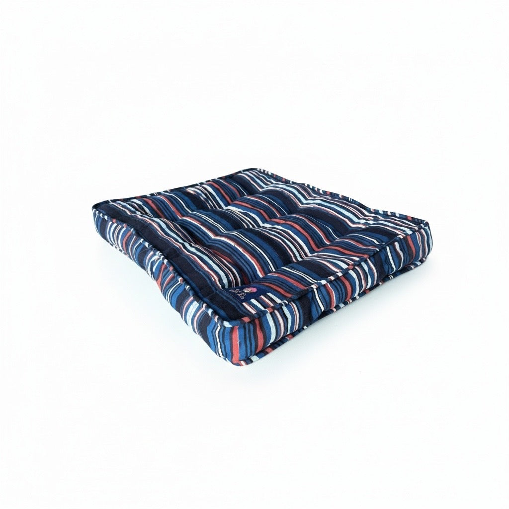 Red white and blue handcrafted organic cotton luxury dog bed made in USA