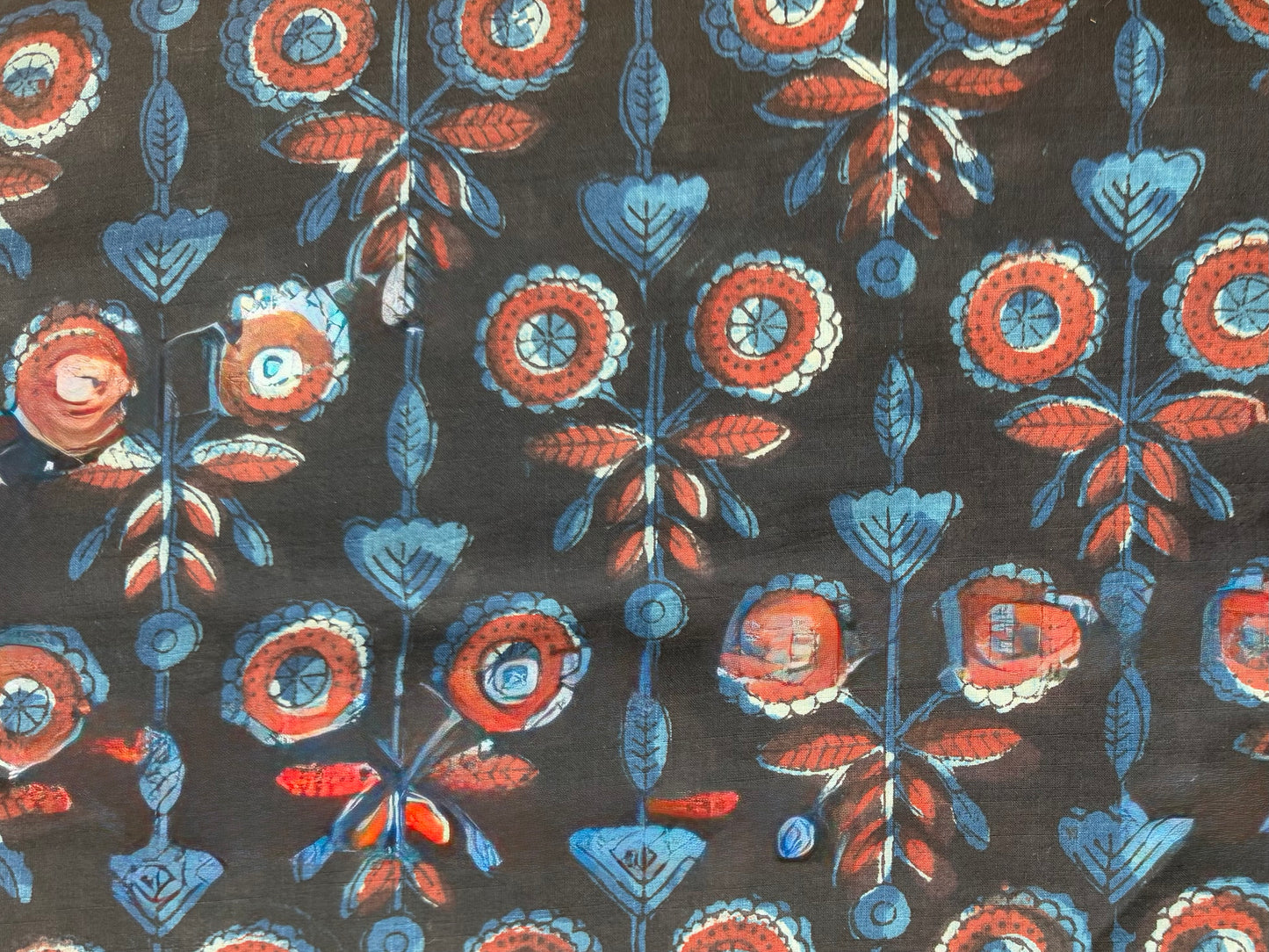 Navy blue and red floral handcrafted blockprint luxury dog bed