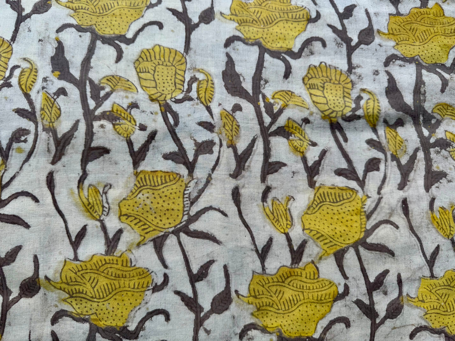 Yellow floral organic blockprinted fabric handmade in India