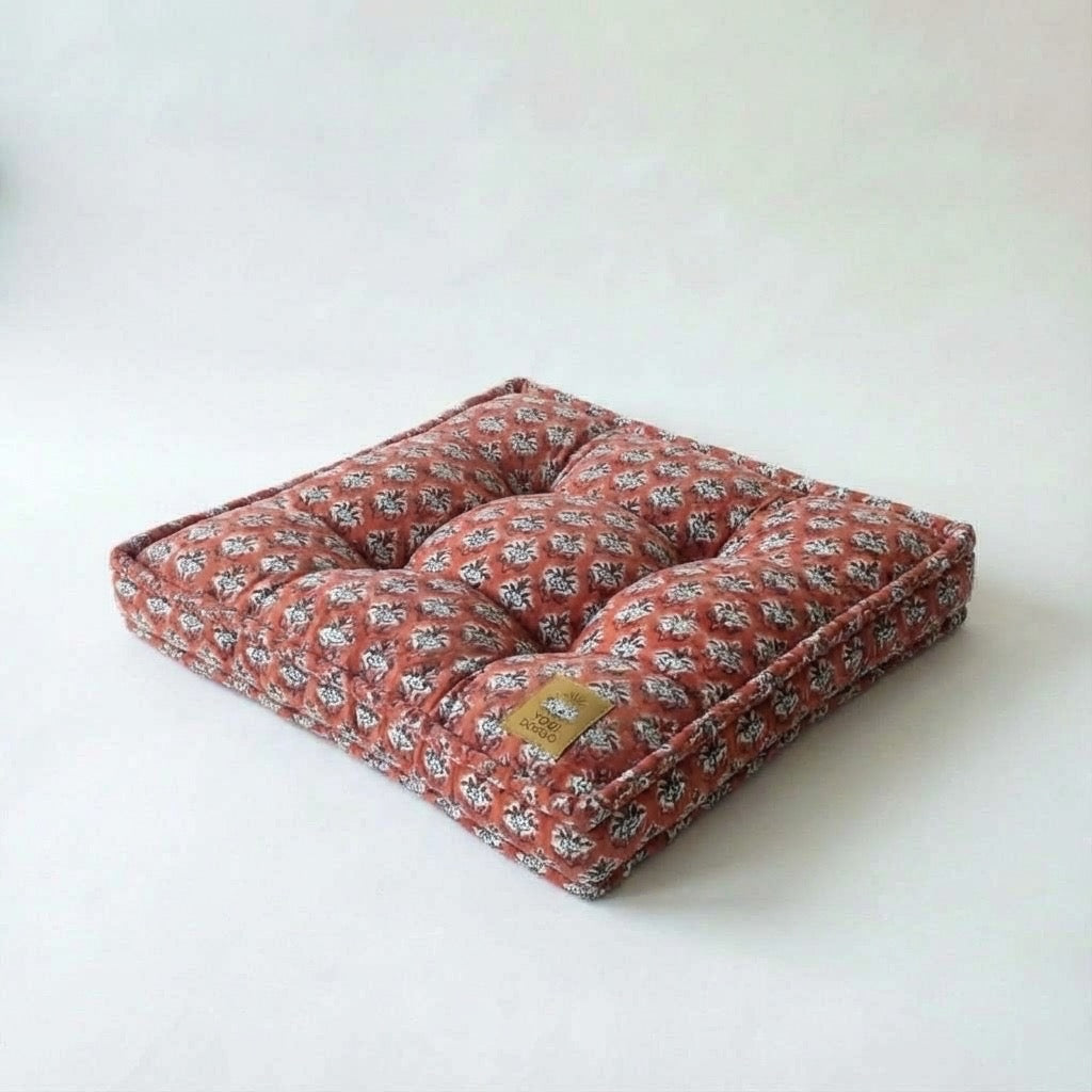 Red Small Floral Block Print Pet Bed