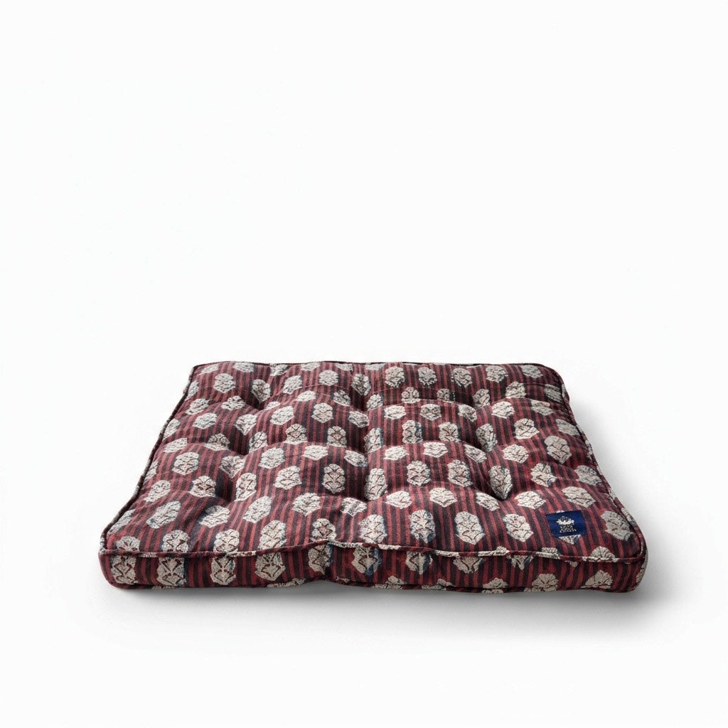 Red black floral blockprint handcrafted dog bed